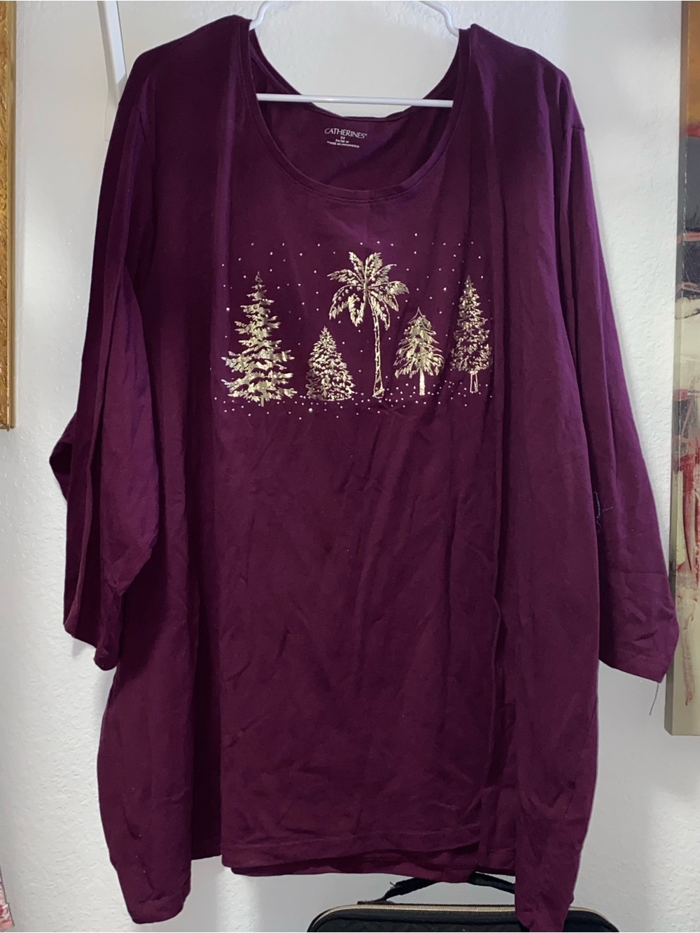 Catherines Plum Long Sleeve Top with Gold Tree Graphic